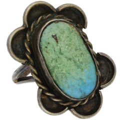 Navajo Handmade Braided Turquoise Flower Ring - Size 7.25