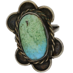 Navajo Handmade Braided Turquoise Flower Ring - Size 7.25