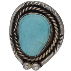 Navajo Handmade Braided, Dotted & Carved Turquoise Ring - Size 5