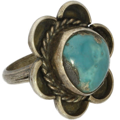 Navajo Handmade Braided Turquoise Flower Ring - Size 4.75