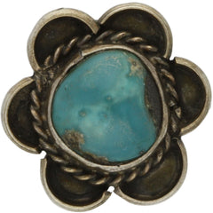 Navajo Handmade Braided Turquoise Flower Ring - Size 4.75