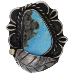 Navajo Handmade Braided & Scalloped Turquoise Leaf Ring - Size 5.75