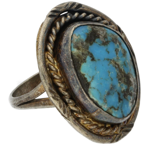 Navajo Handmade Braided Turquoise Ring - Size 7.75