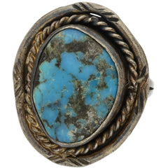 Navajo Handmade Braided Turquoise Ring - Size 7.75