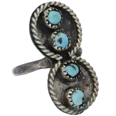 Zuni Handmade Braided 8 Turquoise Snake Eye Ring - Size 6.5