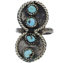 Zuni Handmade Braided 8 Turquoise Snake Eye Ring - Size 6.5