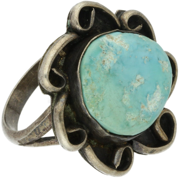 Navajo Handmade Turquoise Flower Ring - Size 9.75