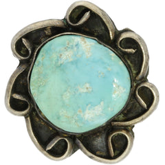 Navajo Handmade Turquoise Flower Ring - Size 9.75