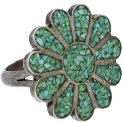 Zuni Handmade Crushed Turquoise Inlay Flower - Size 5.75