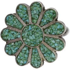 Zuni Handmade Crushed Turquoise Inlay Flower - Size 5.75