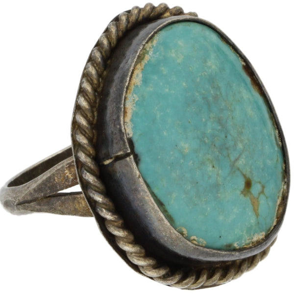 Navajo Handmade Braided Turquoise Ring - Size 5.5