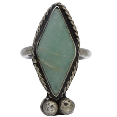 Navajo Elongated Braided & Dotted Diamond-Shaped Turquoise Ring - Size 6.75