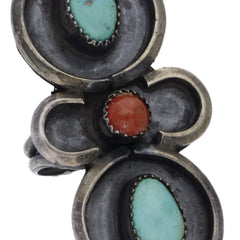 Navajo Elongated Large Turquoise & Coral Ring - Size 10.25