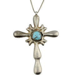 Navajo Sandcast Turquoise Cross Necklace