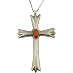 Navajo Handmade Sandcast Coral Cross Necklace