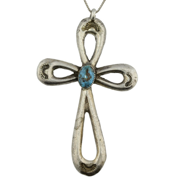 Navajo Hand-Stamped Turquoise Cross Necklace