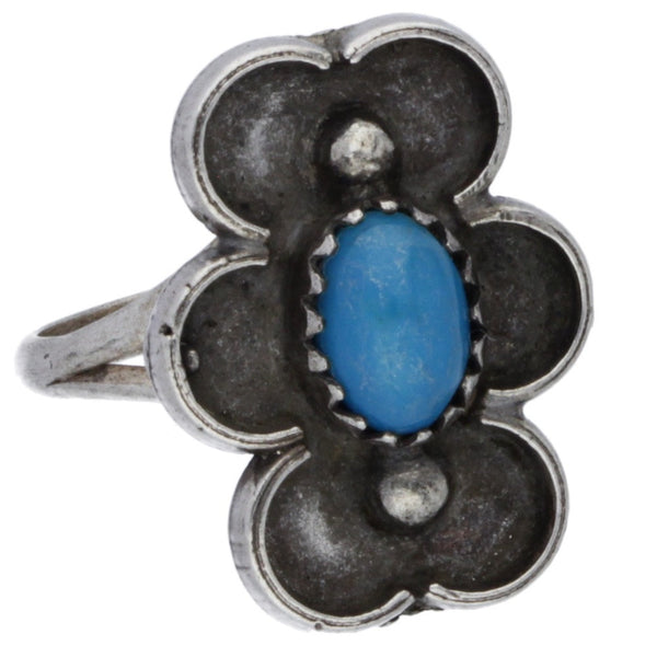 Navajo Handmade Turquoise Flower Midi Ring - Size 3