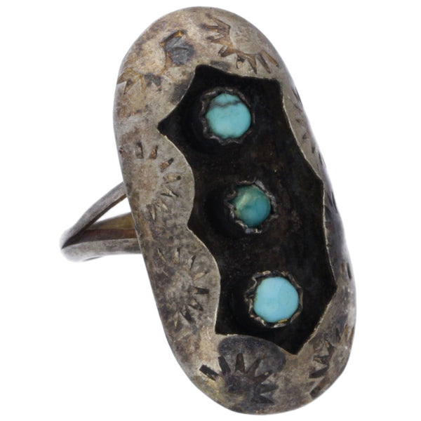 Zuni Multi-Color Turquoise Snake Eye Shadow Box Ring - Size 5.25