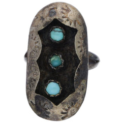 Zuni Multi-Color Turquoise Snake Eye Shadow Box Ring - Size 5.25