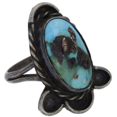 Navajo Handmade Braided Turquoise Ring - Size 8.5