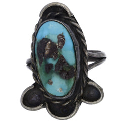 Navajo Handmade Braided Turquoise Ring - Size 8.5