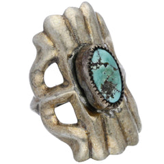 Navajo Handmade Turquoise Sandcast Ring - Size 5.5