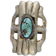 Navajo Handmade Turquoise Sandcast Ring - Size 5.5