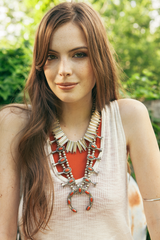 Navajo Handmade Coral Squash Blossom Necklace