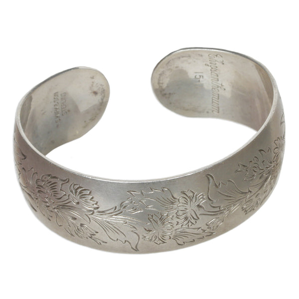 S. Kirk & Son Chrysanthemum Carved Silver Cuff Bracelet