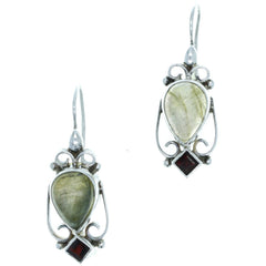 Labradorite & Tourmaline Scroll Dangle Earrings