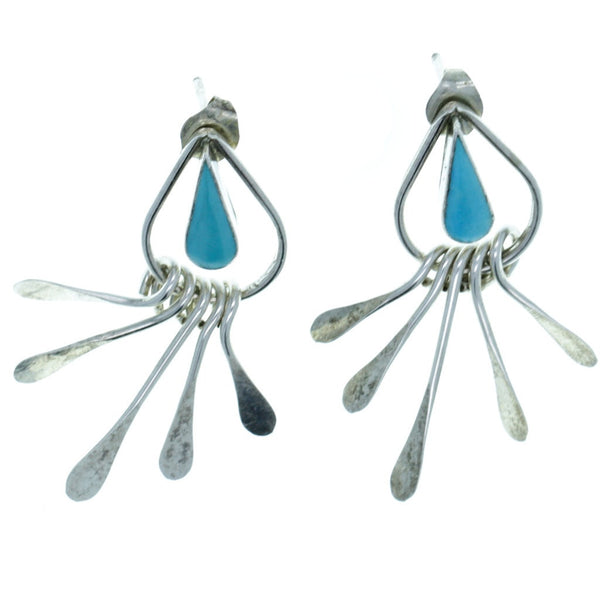 Turquoise Teardrop Hammered Dangle Earrings