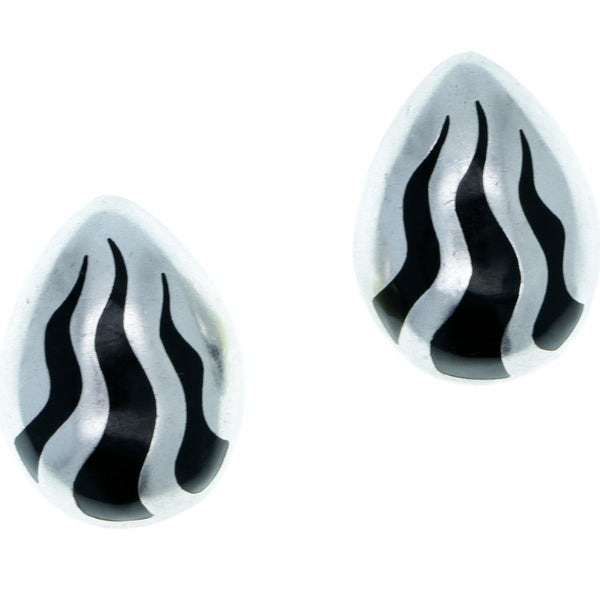 Taxco Bold Enamel Inlay Teardrop Stud Earrings