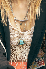 Navajo Handmade Carved Square Turquoise Shadowbox Pendant Necklace