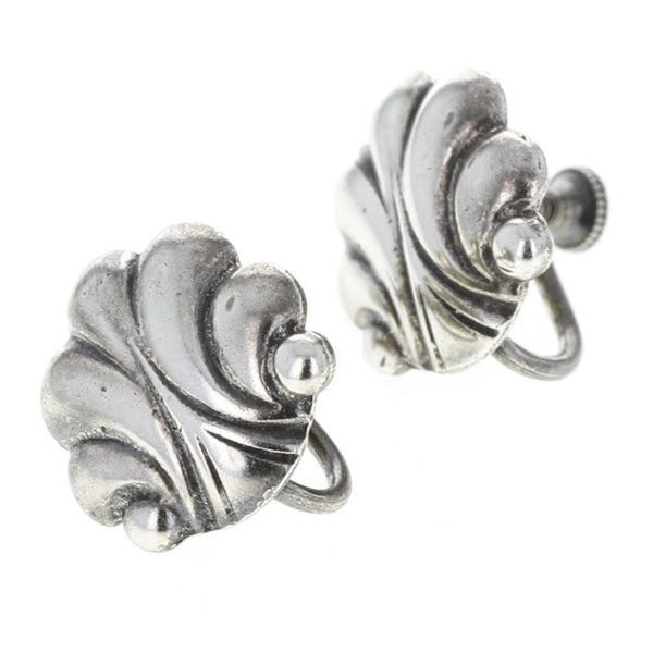 1940s Embossed Scroll Screw-Back Earrings