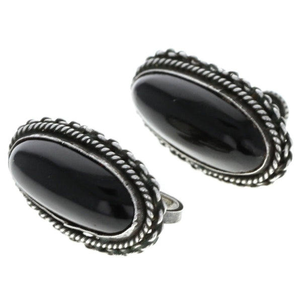 Mexican Elongated Onyx Screw-Back Earrings