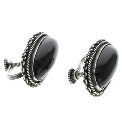 Mexican Elongated Onyx Screw-Back Earrings