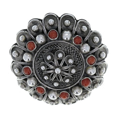 Ornate Eastern Coral Symmetry Brooch