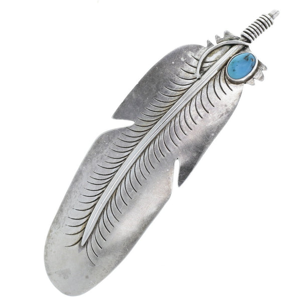 Navajo Turquoise Carved Feather Brooch