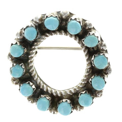 Zuni Handmade Turquoise Snake Eye Circle Brooch