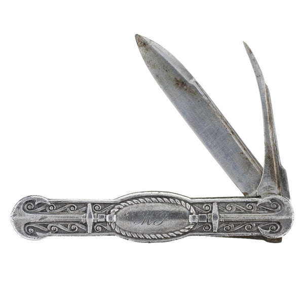 Engraved Art Nouveau Scroll Pocket Knife