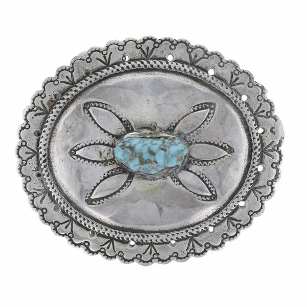 Navajo Handmade Carved Turquoise Nugget Oval Belt Buckle