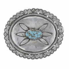 Navajo Handmade Carved Turquoise Nugget Oval Belt Buckle