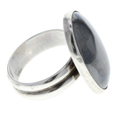 Smooth Hematite Oval Ring - Size 9