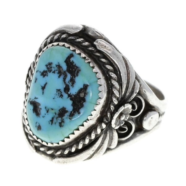 Navajo Handmade Floral Braided Turquoise Ring - Size 13