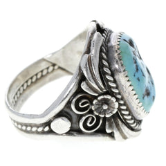 Navajo Handmade Floral Braided Turquoise Ring - Size 13