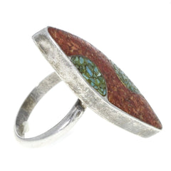 Elongated Crushed Turquoise & Coral Ring - Size 7.75