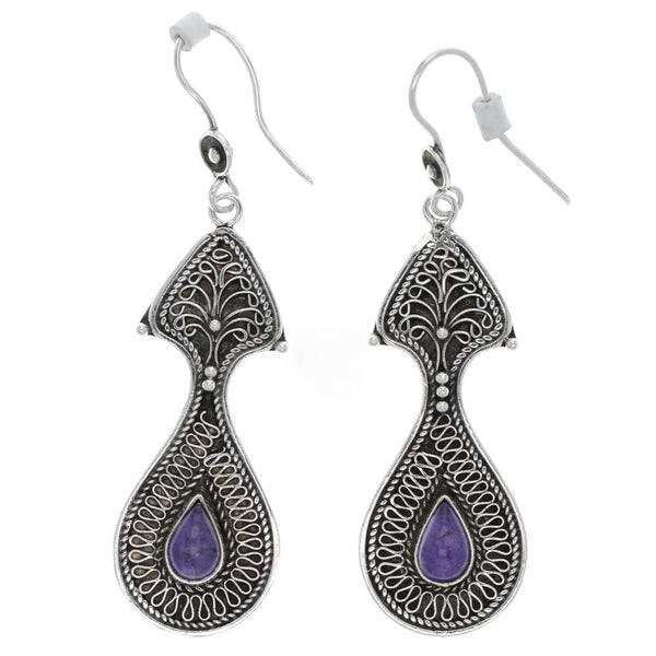 Eastern Filigree Amethyst Drop Dangle Earrings