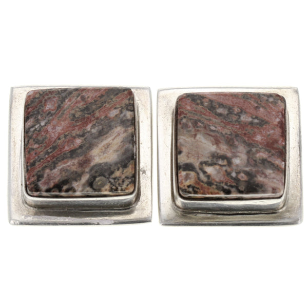 Geometric Jasper Cube Stud Earrings