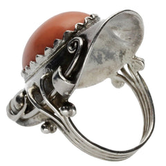 Bali Spiral Red Coral Cabochon Ring - Size 9