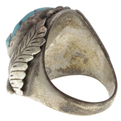 Navajo Handmade Turquoise & Feather Ring - Size 11